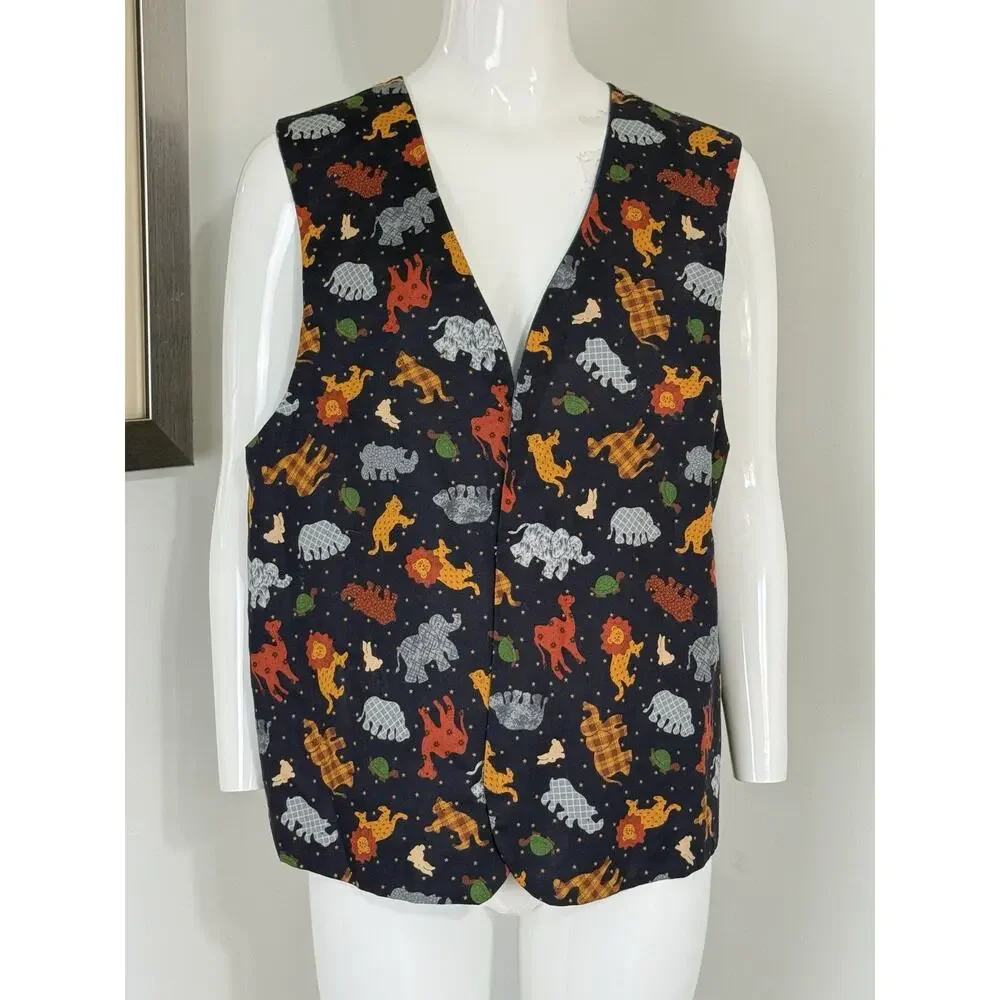 Vintage 90s Handmade Noah’s Ark Patchwork Reversible Vest Women’s Size L Boho - Picture 7 of 11